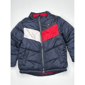 Tommy Hilfiger Kids Puffer Jacket Navy Red White Colorblock Zip Up Size 3T